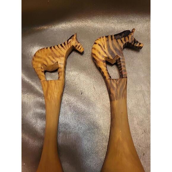 Wooden African Zebra  Spoon And Fork Salad Set - Picture 7 of 10